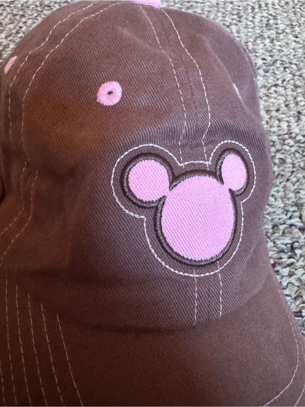 Women's Brown and Pink Baseball Cap with Mouse Patch